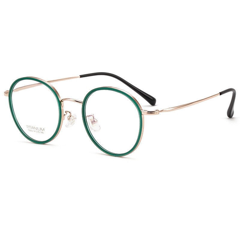 Yimaruili Unisex Full Rim Elastic β Titanium Round Frame Eyeglasses T6053 Full Rim Yimaruili Eyeglasses Green Rose Gold  