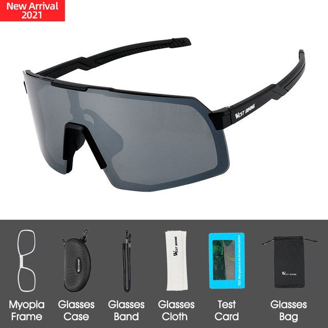 West Biking Unisex Semi Rim Acetate Acrylic Polarized Sport Sunglasses YP0703135 Sunglasses West Biking Black Silver One Size 