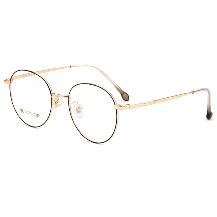 Yimaruili Women's Full Rim Round β Titanium Frame Eyeglasses 2054 Full Rim Yimaruili Eyeglasses Black Gold  
