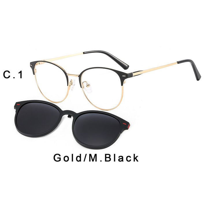 Kansept Women's Full Rim Round Alloy Frame Eyeglasses Magnetic Polarized Clip On Sunglasses T3520 Clip On Sunglasses Kansept T3520C1  