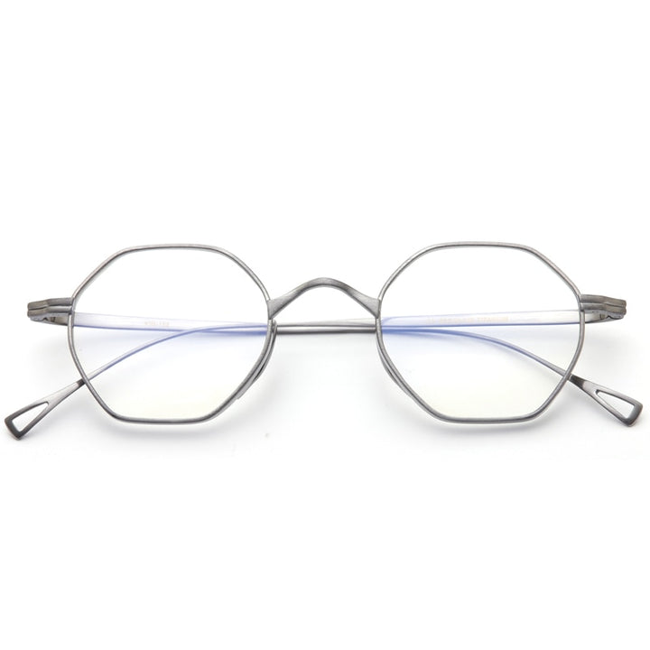 Muzz Unisex Full Rim Polygon Round Titanium Frame Eyeglasses 152 Full Rim Muzz Silver  