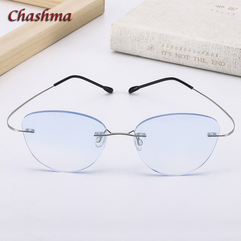Chashma Ochki Unisex Rimless Triangle Cat Eye Titanium Eyeglasses Tinted Lenses 60742 Rimless Chashma Ochki   