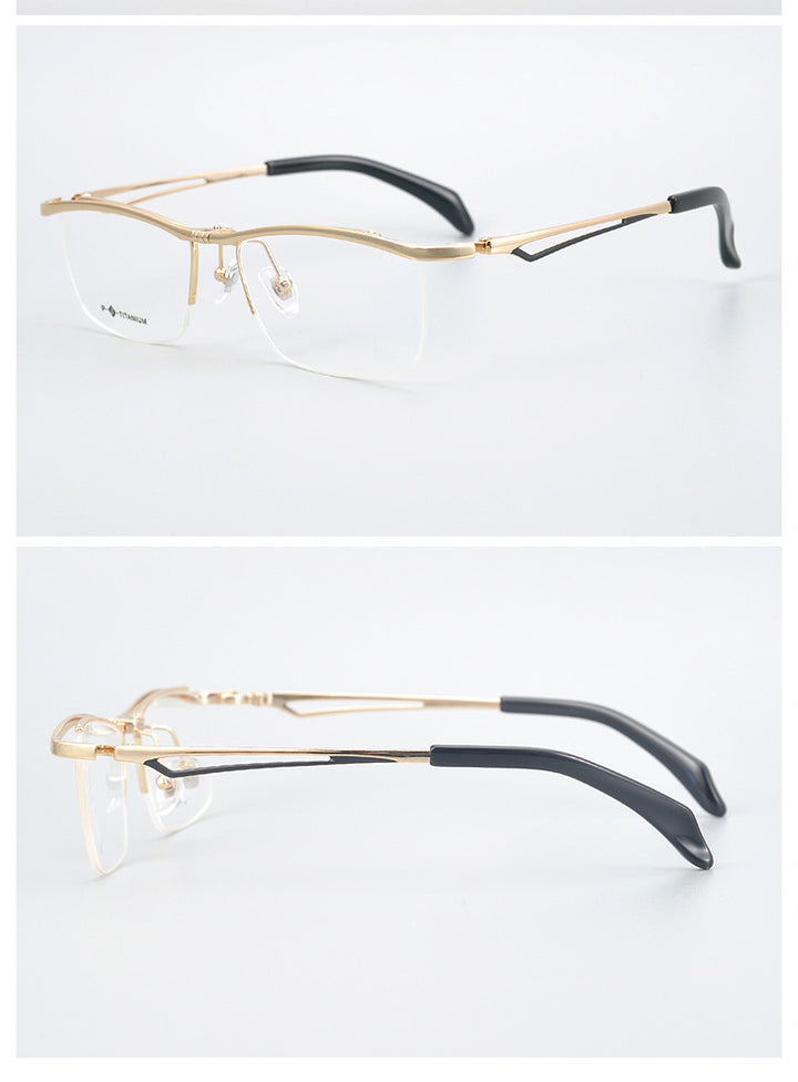Hdcrafter Unisex Semi Rim Rectangle Titanium Flip Up Frame Eyeglasses T18044 Semi Rim Hdcrafter Eyeglasses   