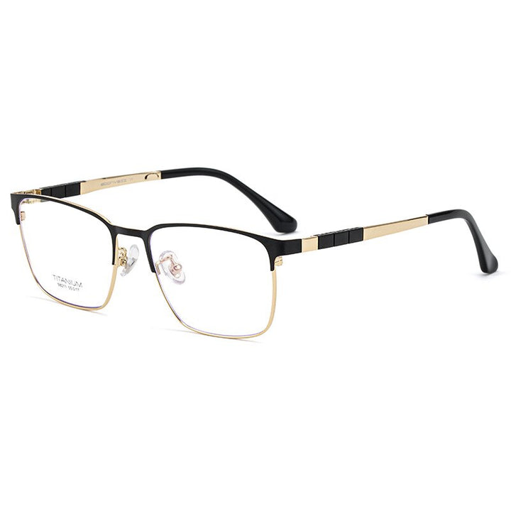 Yimaruili Men's Full Rim Square β Titanium Frame Eyeglasses 98011JY Full Rim Yimaruili Eyeglasses Black Gold  