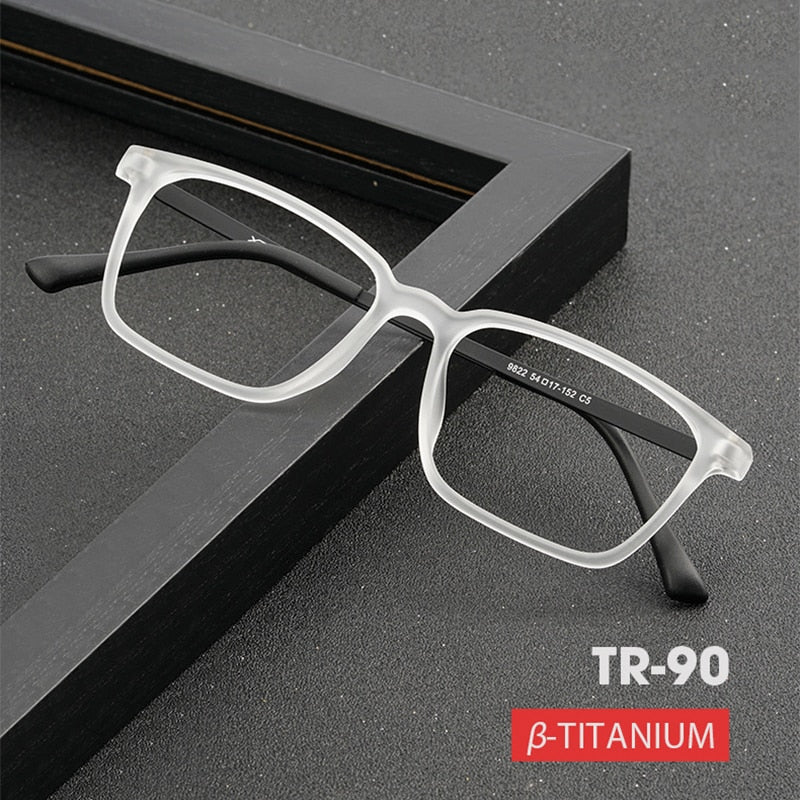 Hotony Unisex Full Rim Square TR 90 Resin B Titanium Frame Eyeglasses Full Rim Hotony   