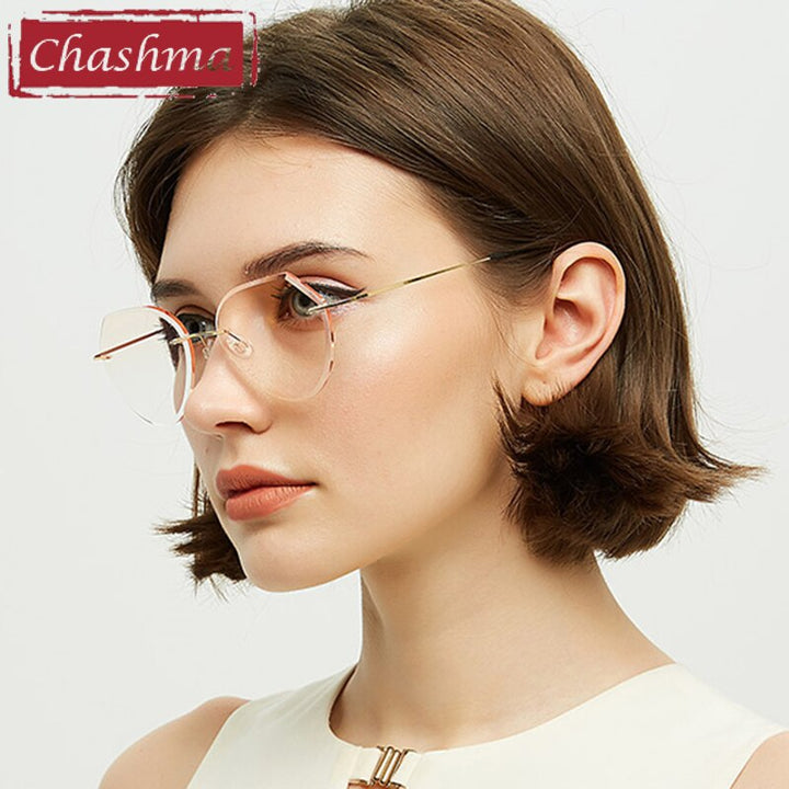 Unisex Rimless Diamond Cut Titanium Frame Tinted Lens Eyeglasses 8018 Rimless Chashma   