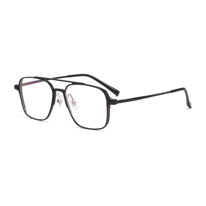 Handoer Unisex Full Rim Irregular Square Magnesium Alloy Double Bridge Eyeglasses 5053 Full Rim Handoer Black  