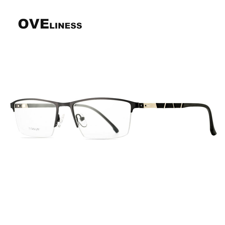 Oveliness Men's Semi Rim Square Screwless Titanium Alloy Eyeglasses Ol98p59 Semi Rim Oveliness gun  