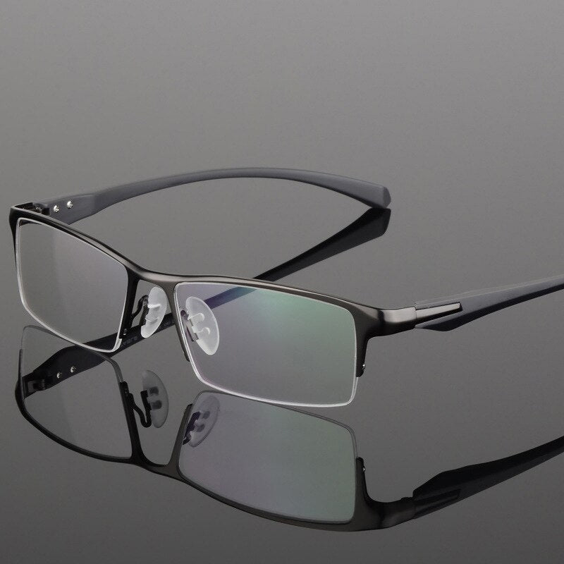Hdcrafter Men's Semi Rim TR 90 Titanium Rectangle Frame Eyeglasses 9065 Semi Rim Hdcrafter Eyeglasses Grey  