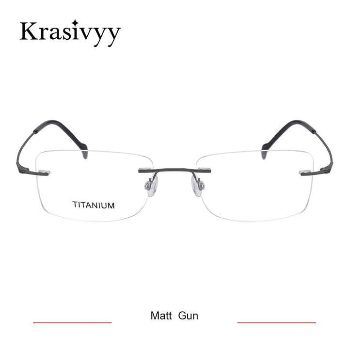 Krasivyy Men's Rimless Square Screwless Titanium Eyeglasses Kr16008 Rimless Krasivyy Matt Gun  