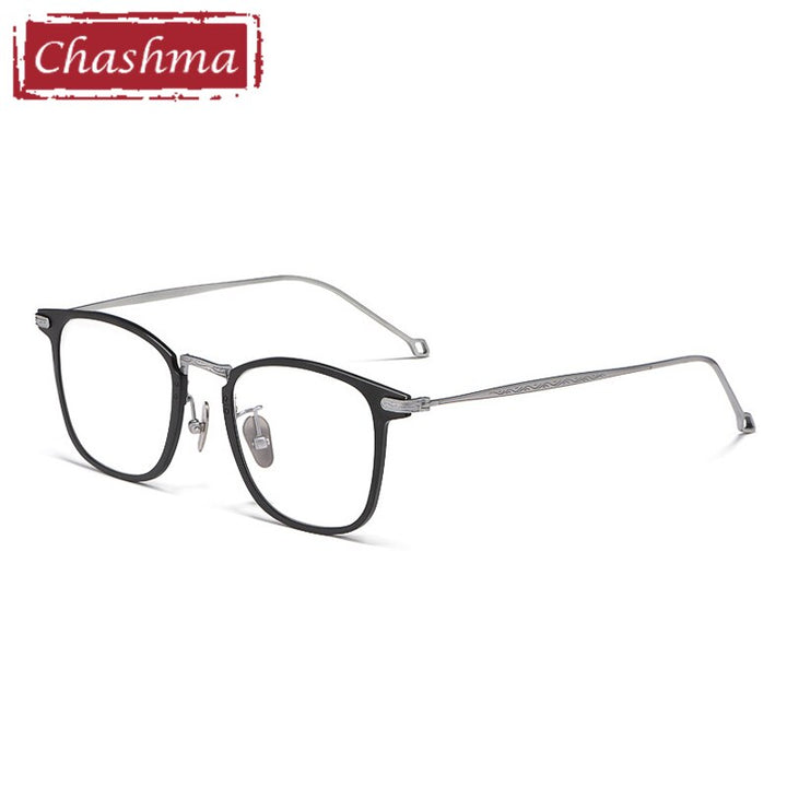 Chashma Men's Full Rim Square Titanium Frame Eyeglasses 30018 Full Rim Chashma Black with Gray  