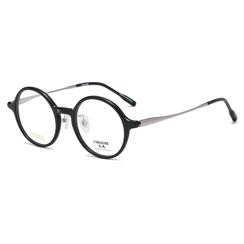 Reven Jate Unisex Eyeglasses S3108 Titanium Round Acetate Frame Reven Jate black  