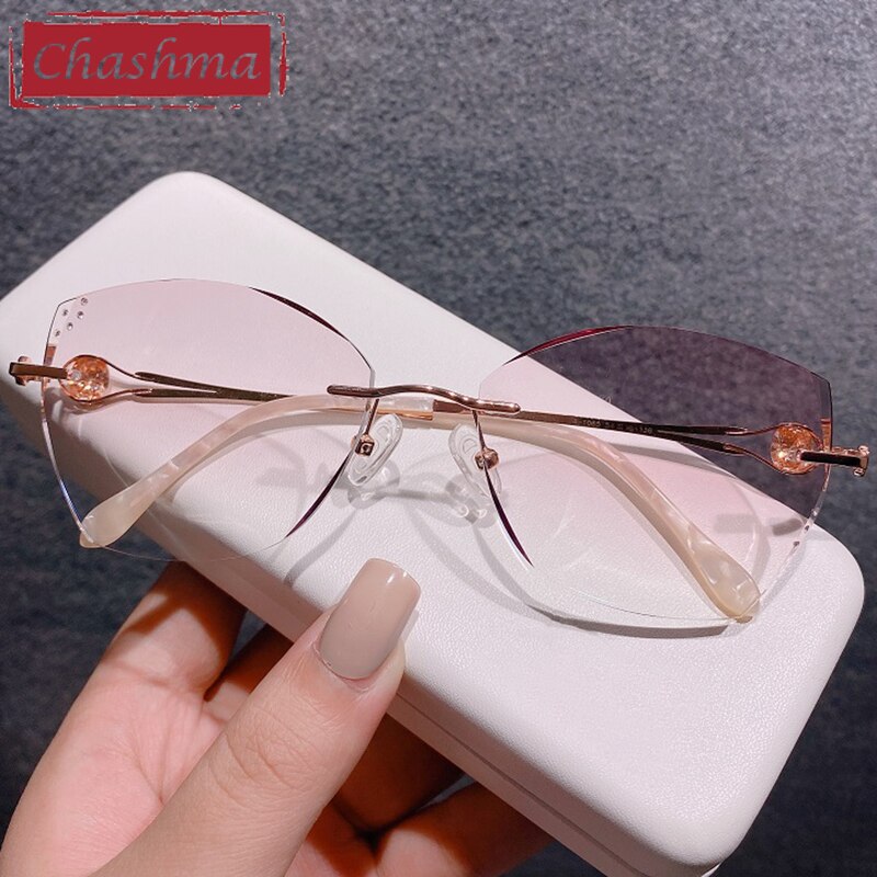 Chashma Ottica Women's Rimless Square Cat Eye Titanium Eyeglasses Tinted Lenses 98101 Rimless Chashma Ottica   