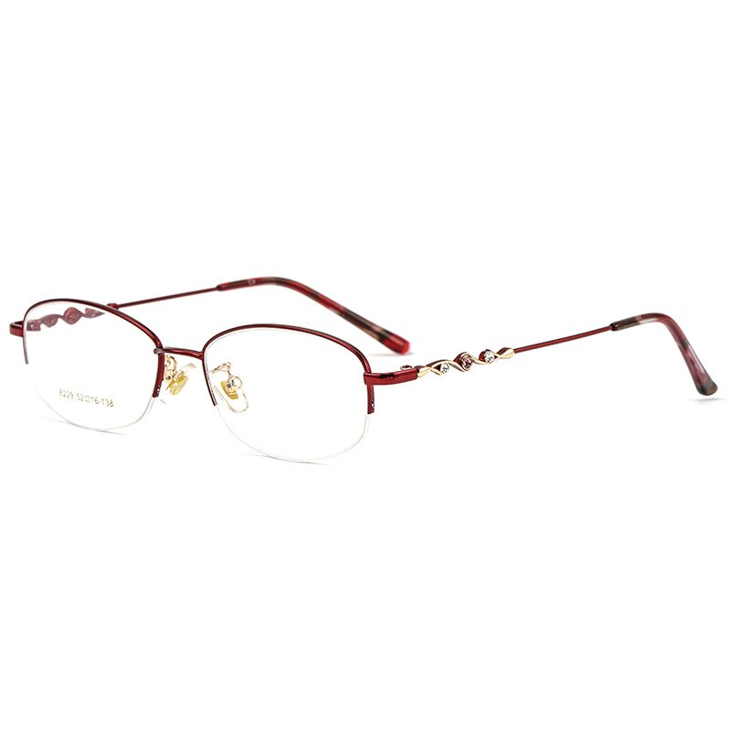 KatKani Women's Semi Rim Faux Diamond Studded Alloy Frame Eyeglasses 018229 Semi Rim KatKani Eyeglasses Wine Red  