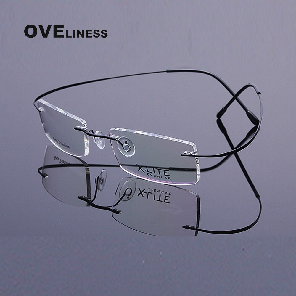 Oveliness Unisex Rimless Rectangle Titanium Eyeglasses Olp002 Rimless Oveliness black  