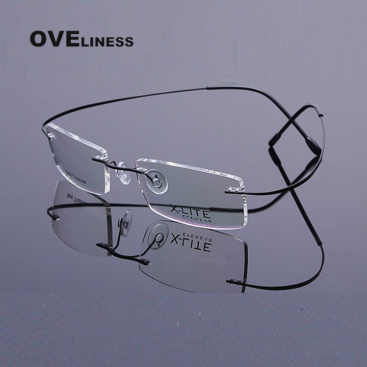 Oveliness Unisex Rimless Rectangle Titanium Eyeglasses Olp002 Rimless Oveliness black  