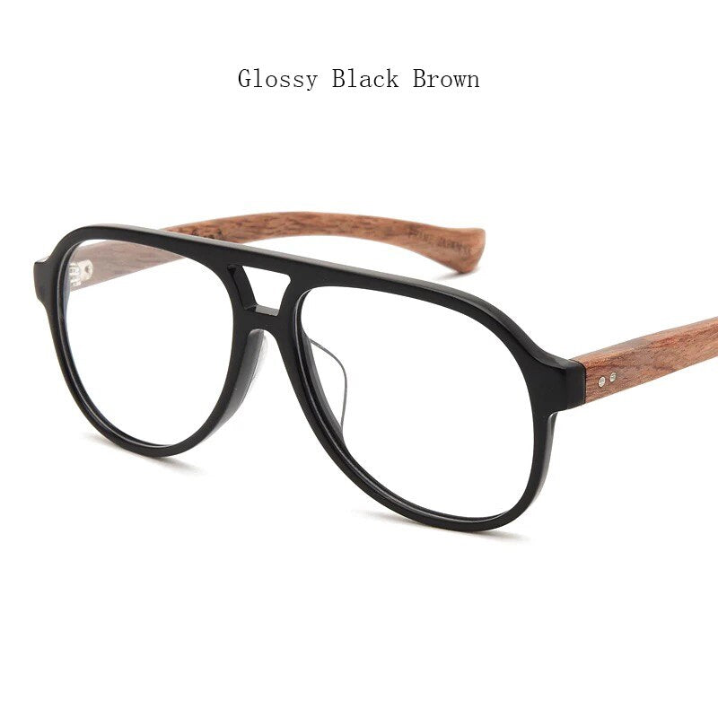 Hdcrafter Unisex Full Rim Double Bridge Round Wood Frame Eyeglasses 7428d Full Rim Hdcrafter Eyeglasses Glossy-Black-Brown  
