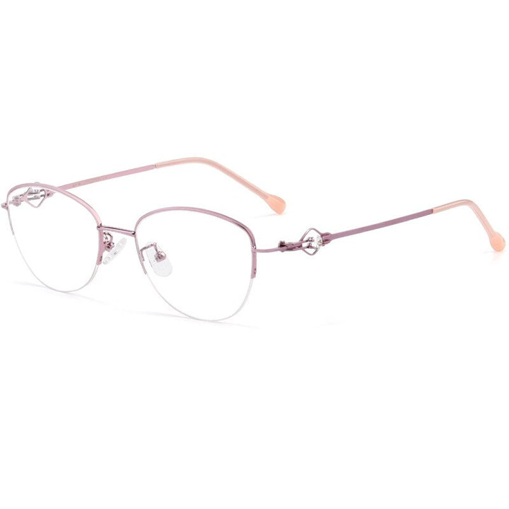 Yimaruili Women's Semi Rim Alloy Frame Eyeglasses 8025Z Semi Rim Yimaruili Eyeglasses Pink  