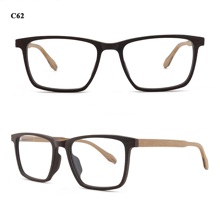 Hdcrafter Men's Full Rim Oversized Square Wood Frame Eyeglasses 1696 Full Rim Hdcrafter Eyeglasses   