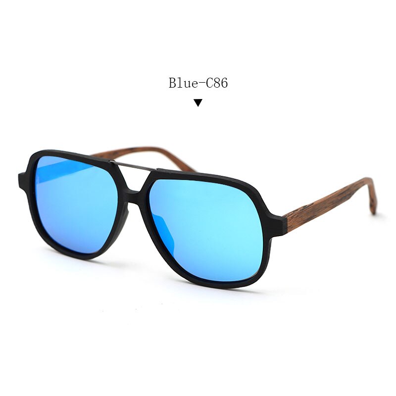 Hdcrafter Men's Full Rim Double Bridge Square Frame Polarized Wood Sunglasses Ps8210 Sunglasses HdCrafter Sunglasses Blue-C86  