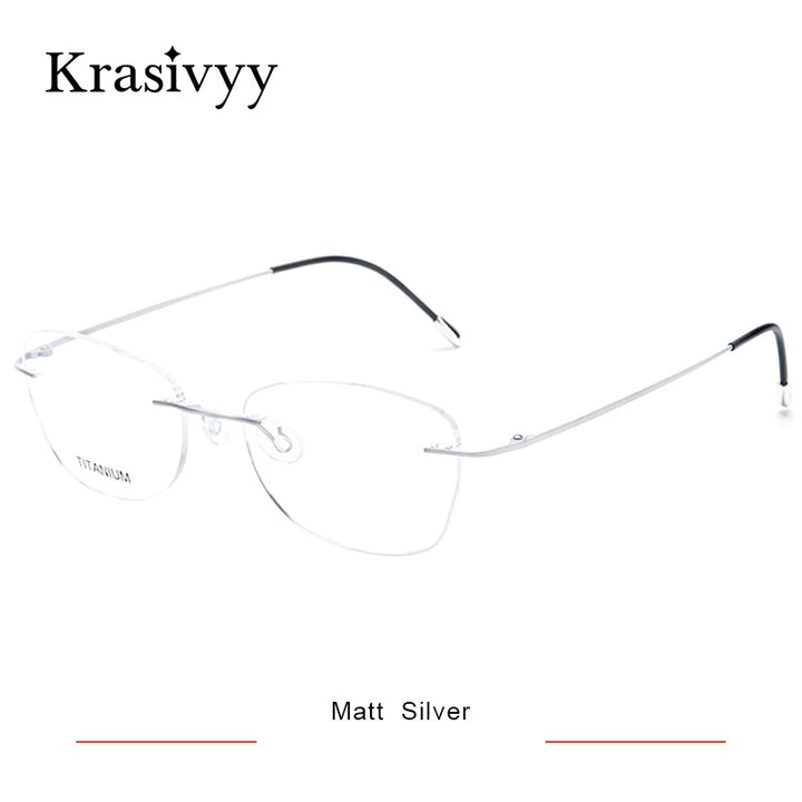 Krasivyy Unisex Rimless Oval Square Titanium Eyeglasses Kr6013 Rimless Krasivyy Matt Silver  