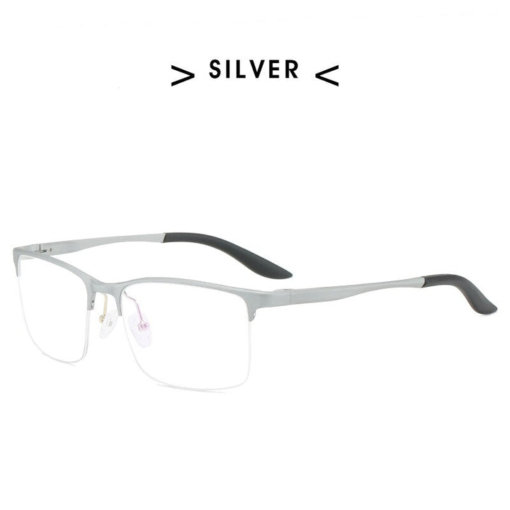 Hdcrafter Men's Semi Rim Square TR 90 Titanium Frame Eyeglasses P6325 Semi Rim Hdcrafter Eyeglasses Silver  
