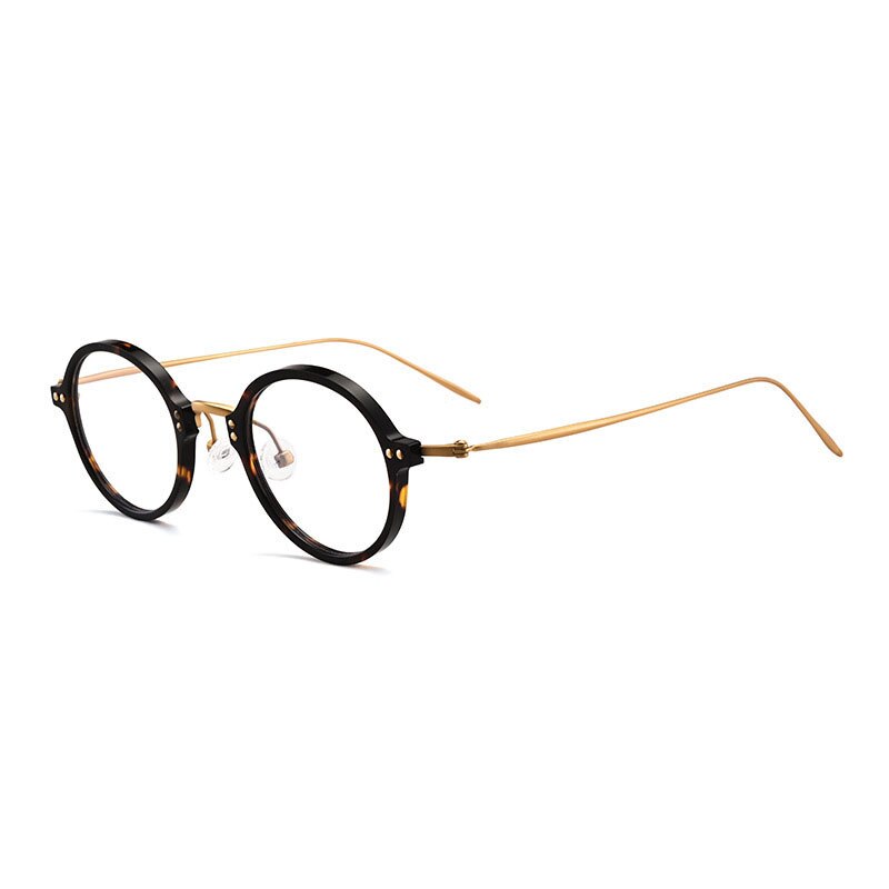 Aissurvey Small Round Titanium Full Rim Frame Eyeglasses Unisex Full Rim Aissuarvey Eyeglasses Tortoise golden  