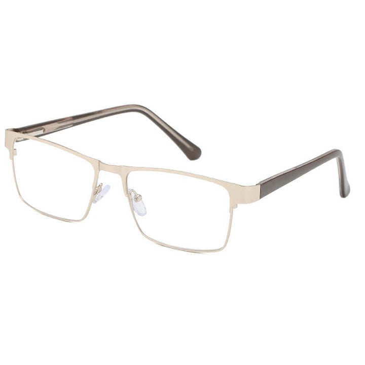 Hotony Men's Full Rim Square Alloy Frame Reading Glasses R89865 Reading Glasses Hotony +100 Gold 