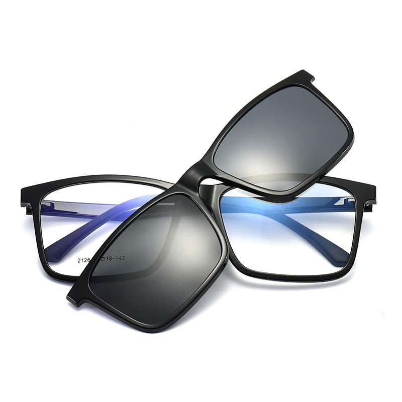 Yimaruili Men's Full Rim TR 90 Resin Frame Eyeglasses Polarized Clip On Sunglasses  2126 Clip On Sunglasses Yimaruili Eyeglasses Brihgt Black C1  