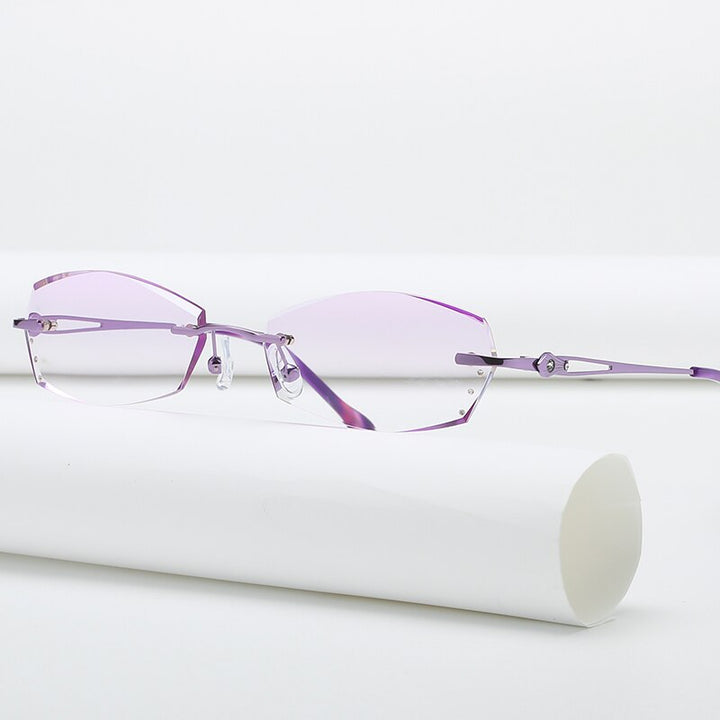 Zirosat 5901 Women's Eyeglasses Tint Lenses Diamond Cutting Rimless Titanium Rimless Zirosat   