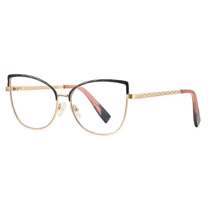 Hotony Women's Full Rim Cat Eye TR 90 Resin Alloy Frame Eyeglasses 3024 Full Rim Hotony Black Gold  