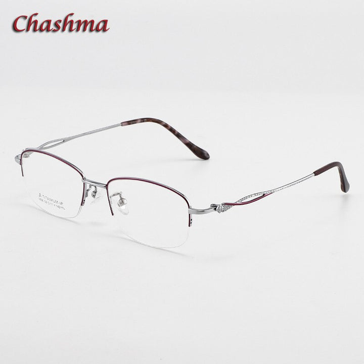 Chashma Ochki Women's Semi Rim Square Titanium Eyeglasses 1836 Semi Rim Chashma Ochki Purple Silver  