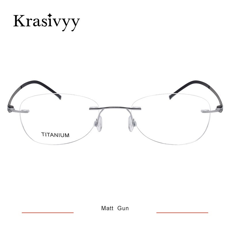 Krasivyy Women's Rimless Oval Screwless Titanium Eyeglasses Kr5003 Rimless Krasivyy Matt Gun  