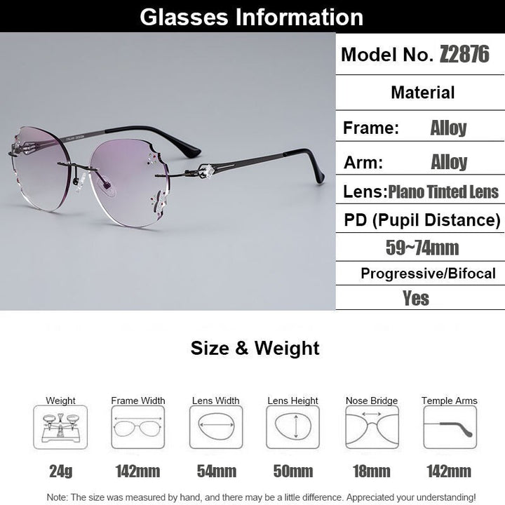Women's Eyeglasses Alloy Rimless Round Diamond Trimming Cut Gradient Tinted Z2876 Rimless Gmei Optical   