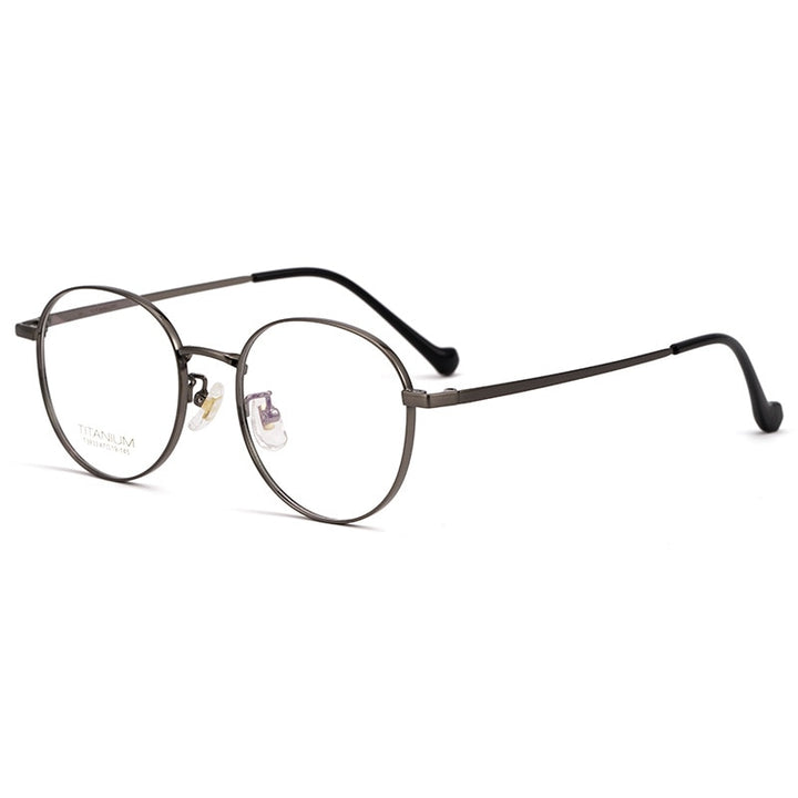 Yimaruili Men's Full Rim Round β Titanium Frame Eyeglasses T3933 Full Rim Yimaruili Eyeglasses Gun  