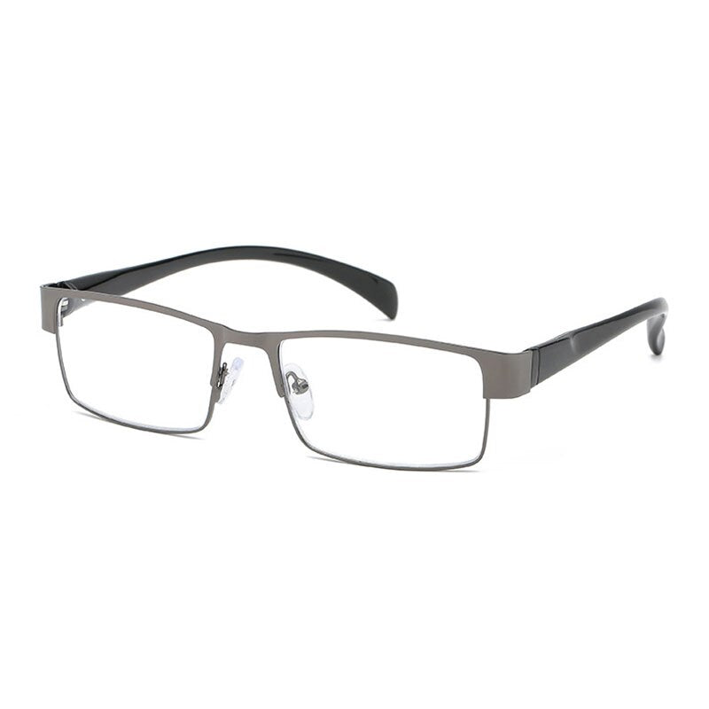 Hotony Men's Full Rim Rectangle Alloy Frame Reading Glasses R89868 Reading Glasses Hotony + 100 GRAY 