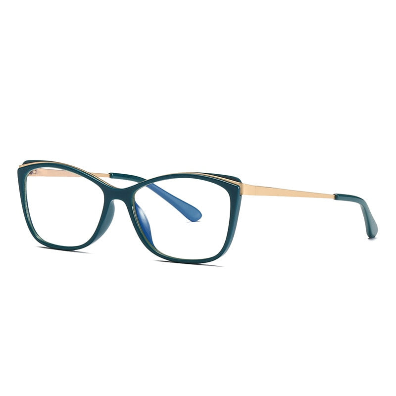 CCSpace Women's Full Rim Rectangle Cat Eye Frame Eyeglasses 49399 Full Rim CCspace C6Green  