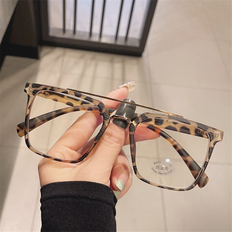 Cubojue Unisex Full Rim Square Tr 90 Titanium Double Bridge Reading Glasses 30098 Reading Glasses Cubojue 0 leopard 