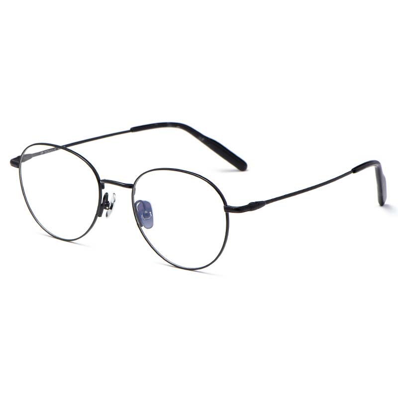 Muzz Unisex Full Rim Round B Titanium Frame Eyeglasses 15022 Full Rim Muzz Black  