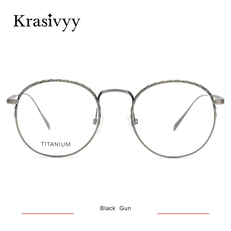 Krasivyy Women's Full Rim Round Titanium Eyeglasses Kr16037 Full Rim Krasivyy Black Gun  