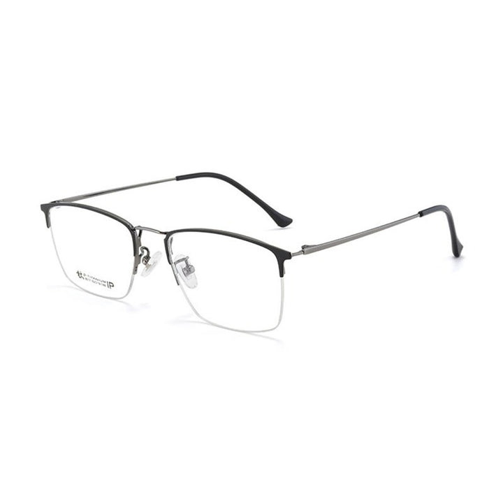 Handoer Unisex Semi Rim Square Titanium Eyeglasses 8017 Semi Rim Handoer Black Gray  