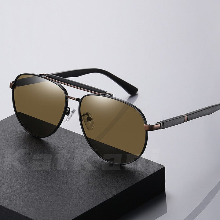KatKani Men's Full Rim Double Bridge Round Alloy Frame Polarized Sunglasses K6315 Sunglasses KatKani Sunglasses   