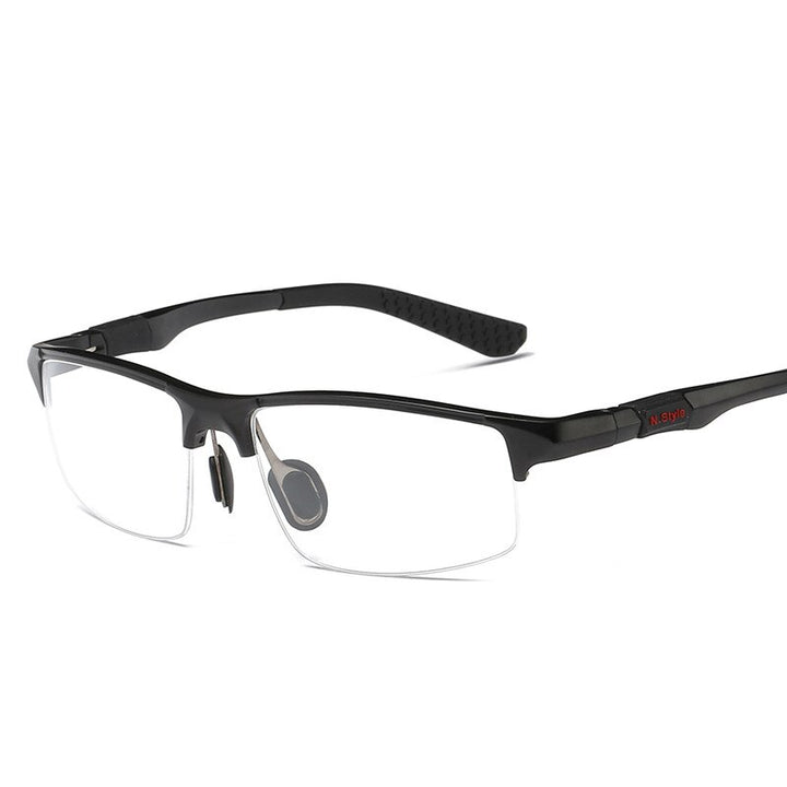 Yimaruili Men's Semi Rim Aluminum Magnesium Rectangular Frame Eyeglasses Y3121 Semi Rim Yimaruili Eyeglasses Black  