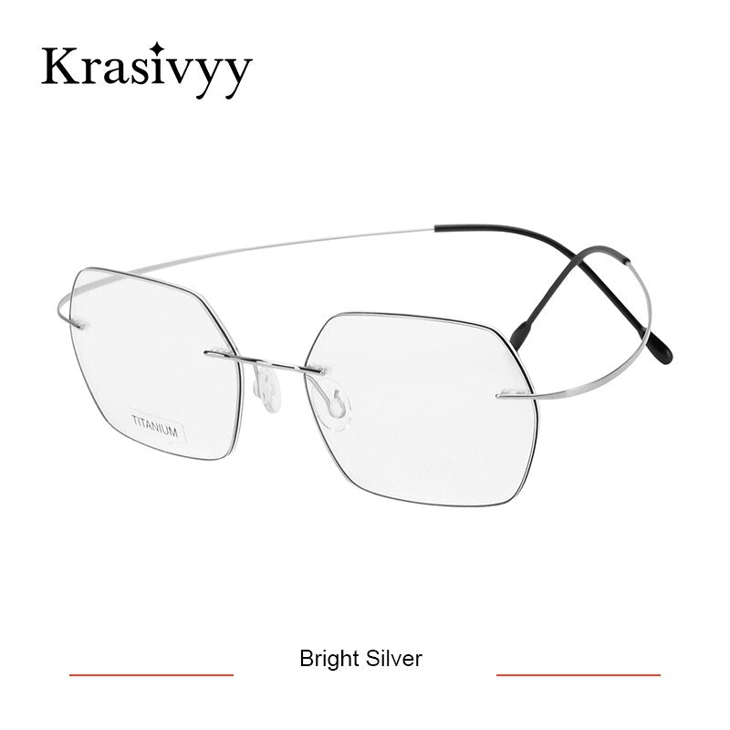 Krasivyy Unisex Rimless Hexagon Titanium Eyeglasses Kr6018 Rimless Krasivyy Bright Silver  