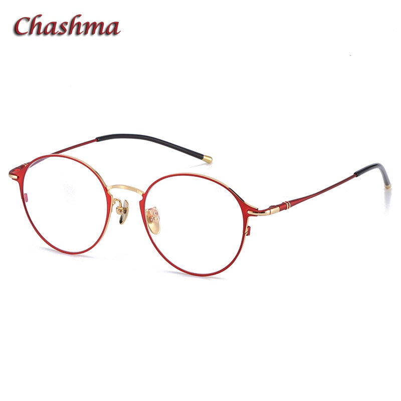 Chashma Ochki Unisex Full Rim Round Titanium Eyeglasses 6107 Full Rim Chashma Ochki Red Gold  