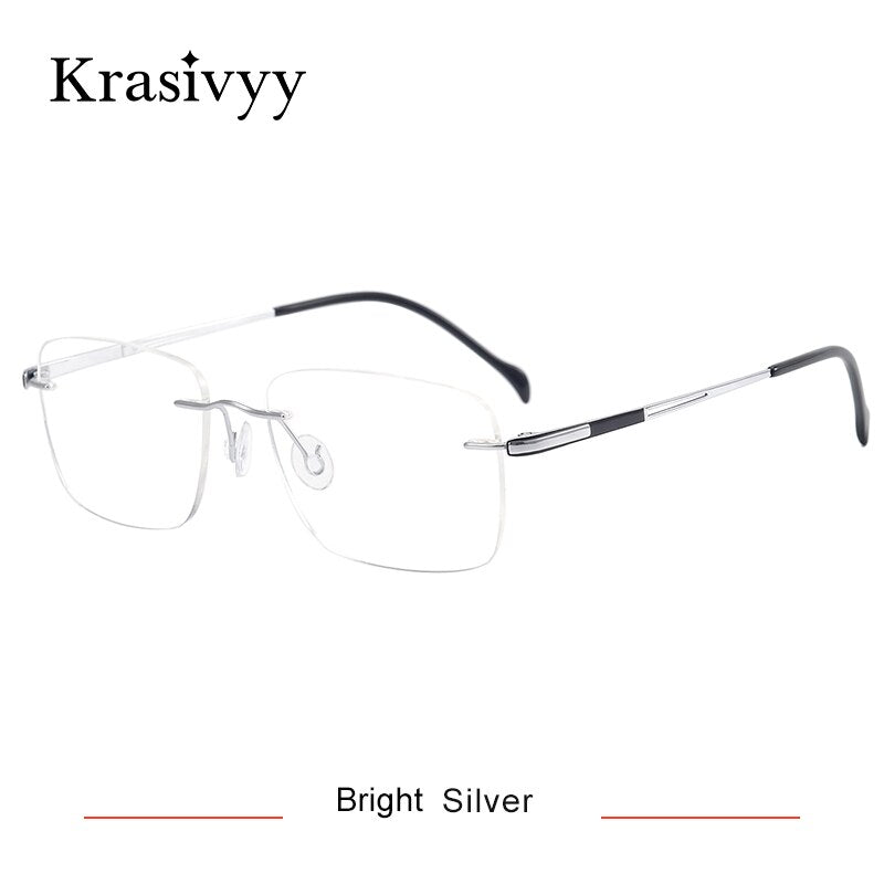 Krasivyy Unisex Rimless Square Titanium Eyeglasses Kr16065 Rimless Krasivyy Bright Silver  