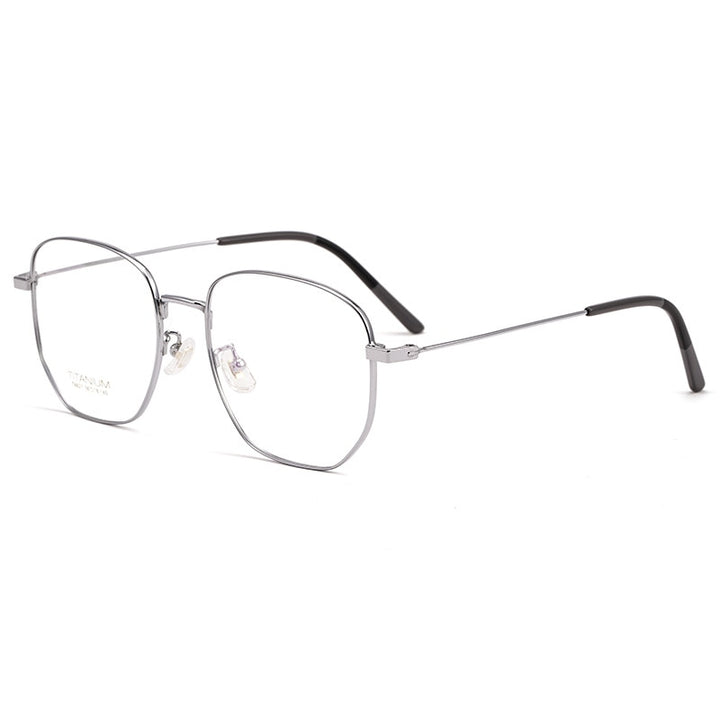 Yimaruili Unisex Full Rim Titanium Polygon Frame Eyeglasses T8821 Full Rim Yimaruili Eyeglasses Silver  