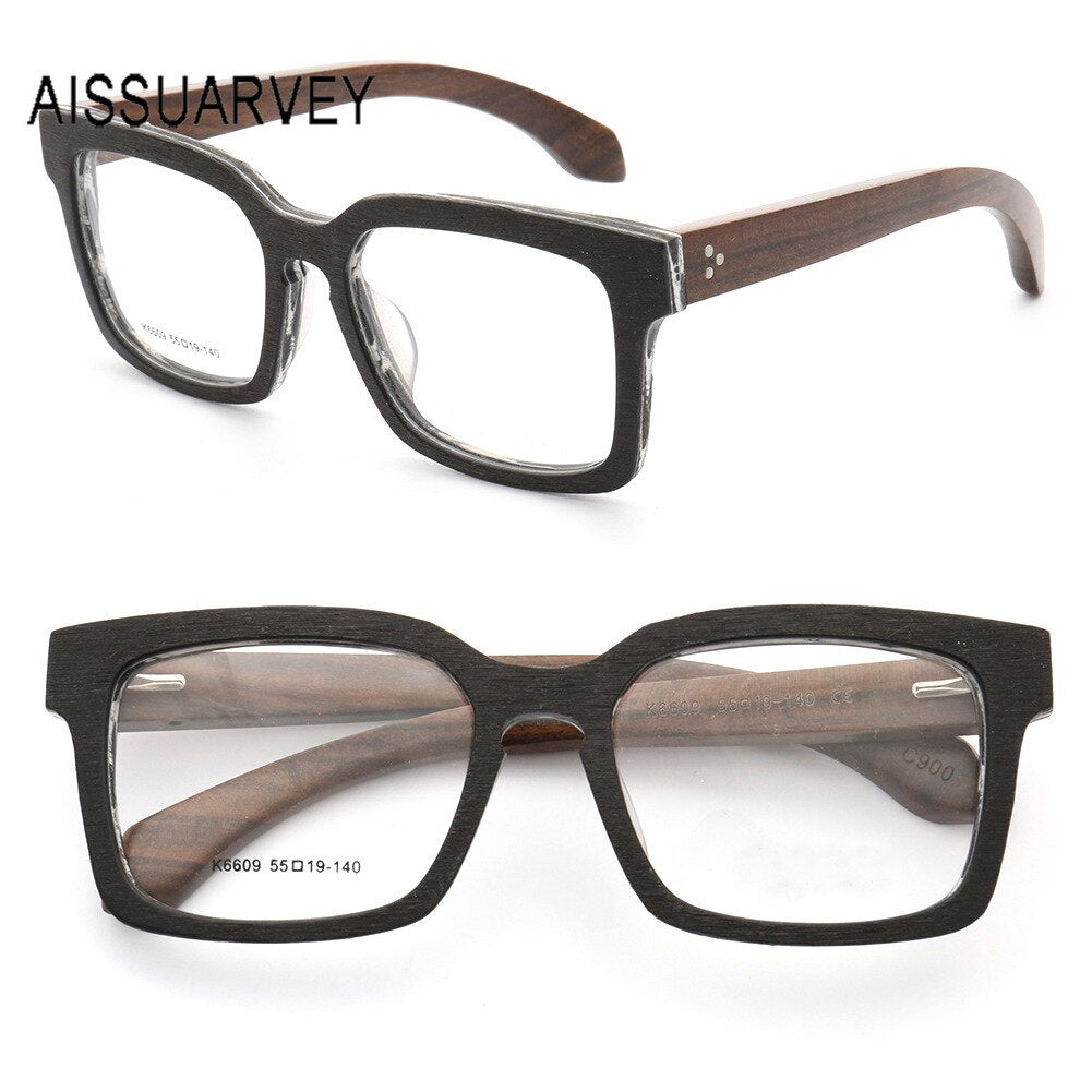 Aissuarvey Acetate Wooden Full Rim Square Frame Unisex Eyeglasses K6609 Full Rim Aissuarvey Eyeglasses K6609-C900 CN 