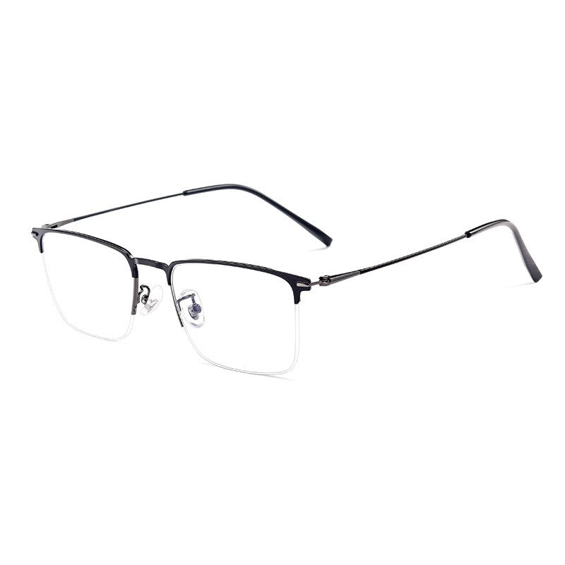 KatKani Men's Full/Semi Rim Square IP Plated Alloy Frame Eyeglasses 0606 Semi Rim KatKani Eyeglasses Black Gun 0608  