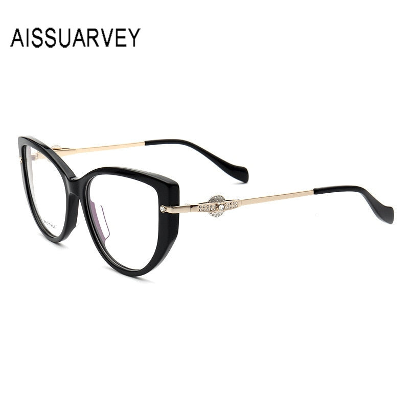 Aissuarvey Acetate Full Rim Cat Eye Frame Metal Temple Womens Eyeglasses L4504 Full Rim Aissuarvey Eyeglasses C1 CN 